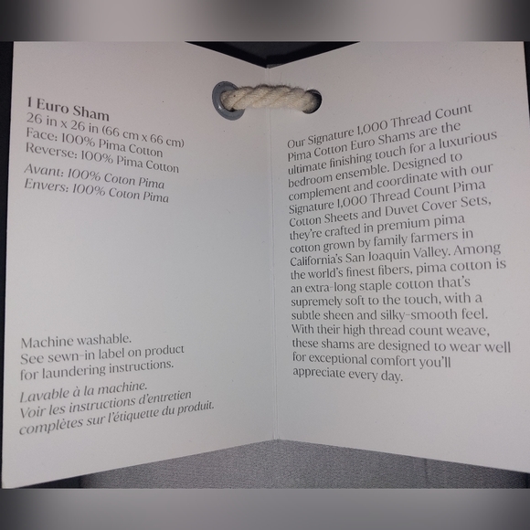 Euro Sham, 100% Pima Cotton 1000 thread count, Gray, NWT - Picture 3 of 6